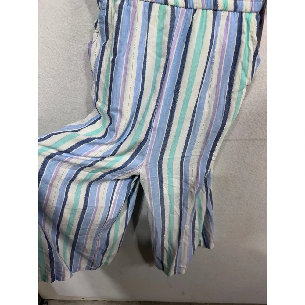 Justice Kids L (12/14) Blue Flounce Sleeve Jumpsuit Striped Ruffle Boho New